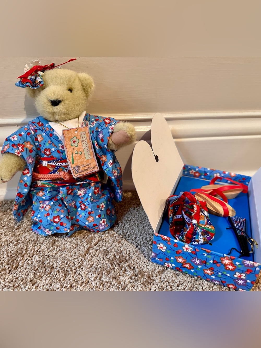 Muffy Vanderbear Kyoto Blossoms Bear in Blue Floral Kimono